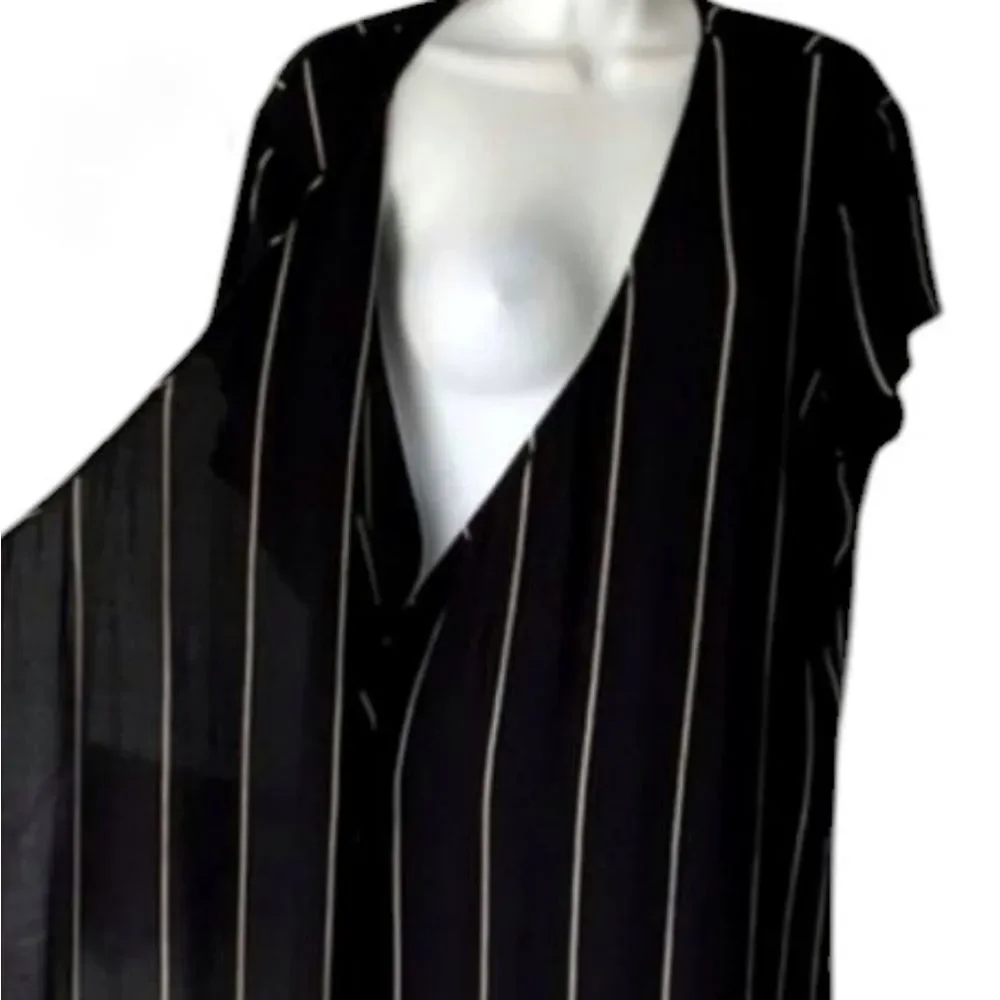 LOFT Wrap Dress with White Stripes and belt - Picture 11 of 15